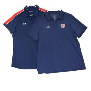Set of 2 Under Armour Polo Shirt Navy Blue Auburn Tigers SEC Football Sz Large